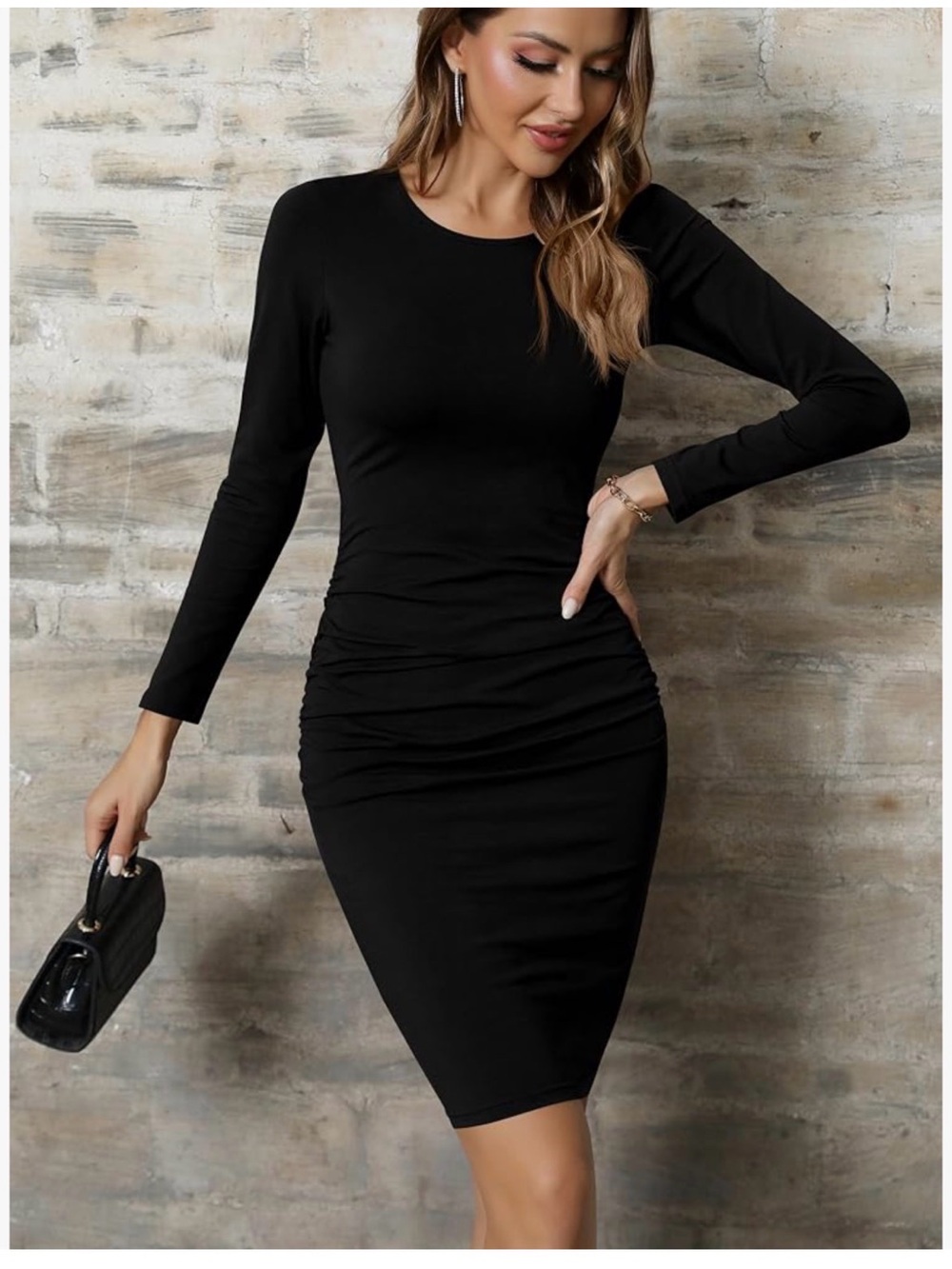 Women’s Black Ruched Bodycon Midi Dress / Maternity - Women’s XS